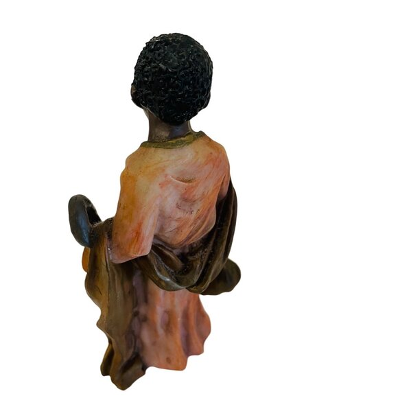 Handcrafted 5" Resin Figurine Of Shepherd Boy Holding Staff In Orange Robes 5" - Picture 2 of 11
